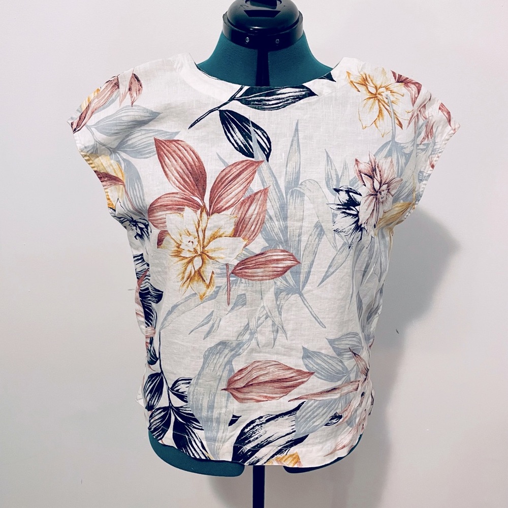 C&C California Womens Top Linen Button Back Floral Medium